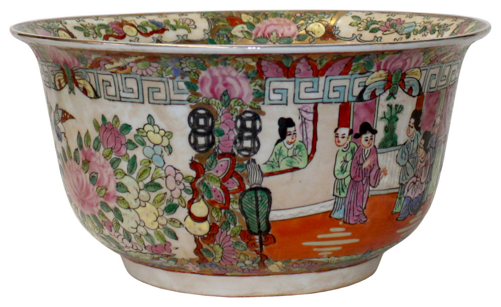 Chinese Oriental Porcelain People Scenery Bowl Container Decor Hws786