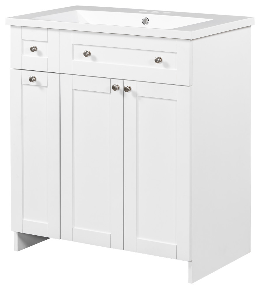 Gewnee 30" White Bathroom Vanity With Single Sink Transitional