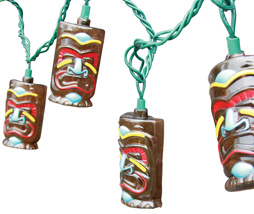 Tiki Face String Lights, 10 Count Tropical Outdoor Rope And String