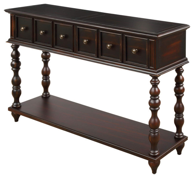Mediterranean Console Table With Storage Drawers and Bottom Shelf