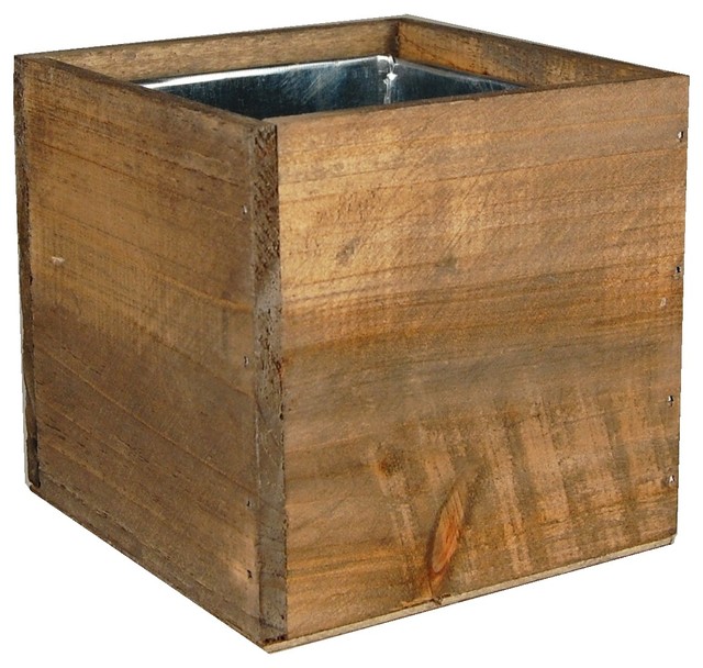 Wood Box Planters With Zinc Liner Rustic Outdoor Pots And Planters
