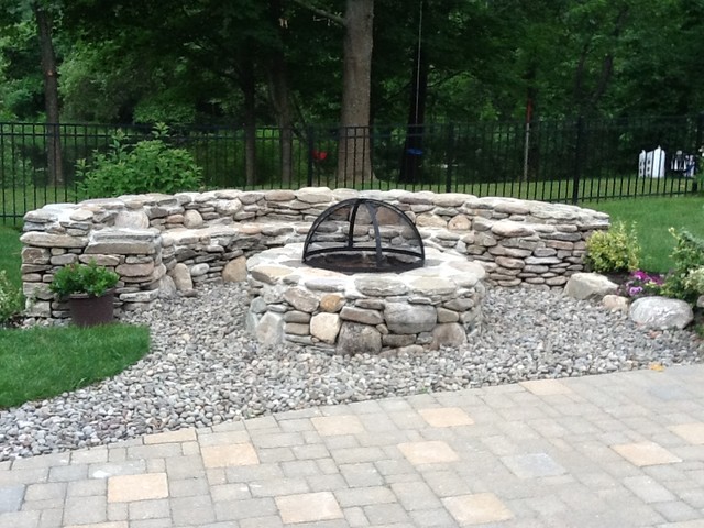 Natural Stone Fire Pit Traditional Landscape Boston By