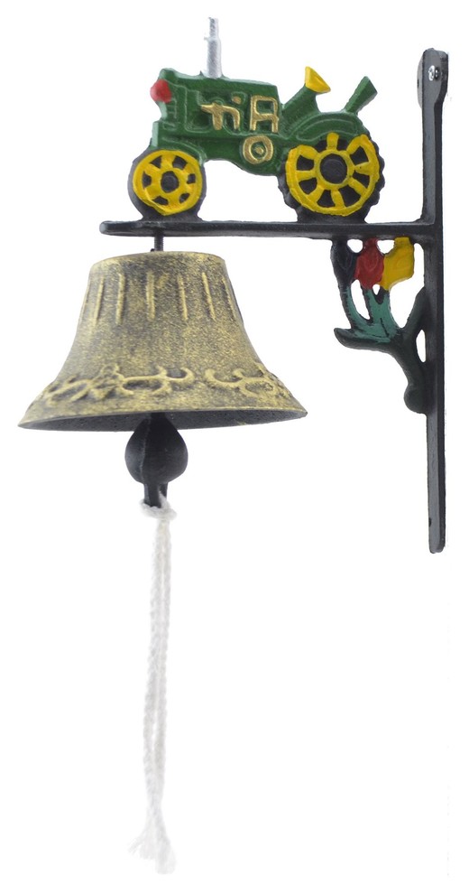 Cast Iron Dinner Bell, Green Farm Tractor, Colorful
