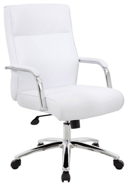 Chrome Ergonomic Office Chair, White Leather Office Chairs