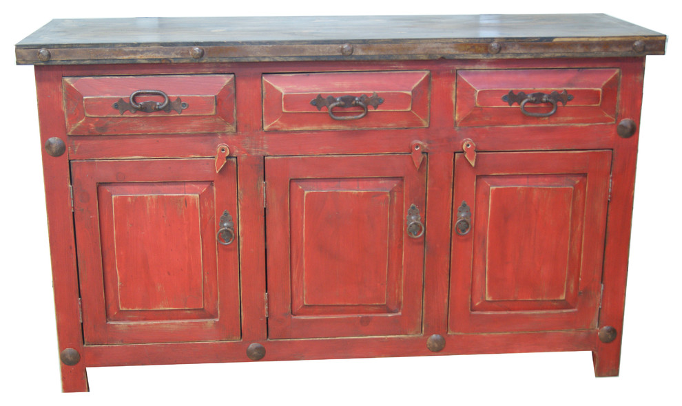 Rustic Weathered Red Bathroom Vanity Buffet - Bathroom Vanities And