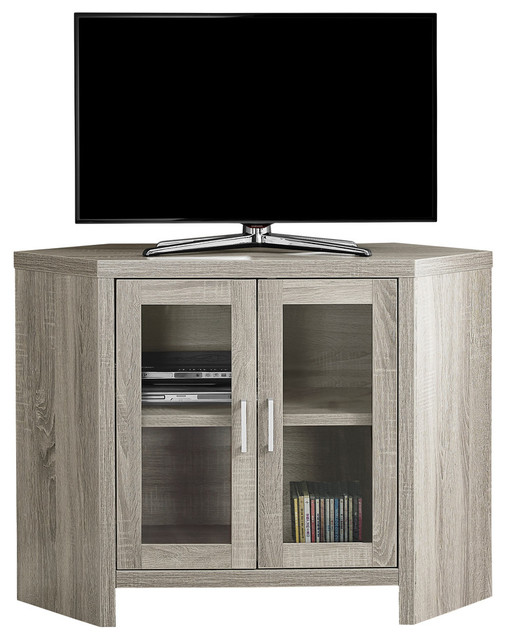 Corner Tv Stand In Dark Taupe Finish Transitional Bedroom