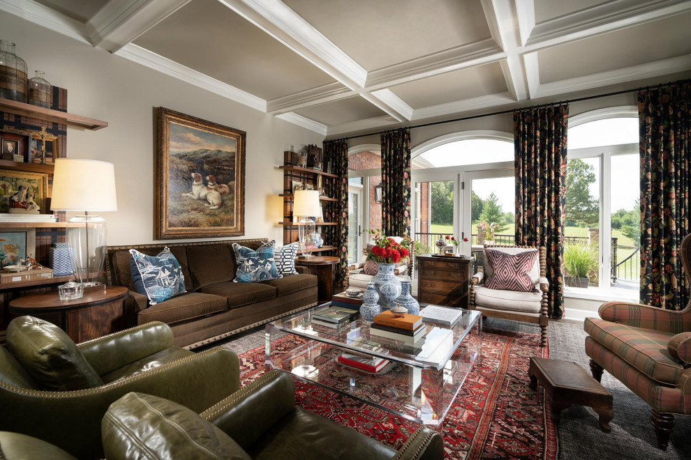 Design ideas for a large traditional formal enclosed living room in Other with coffered.