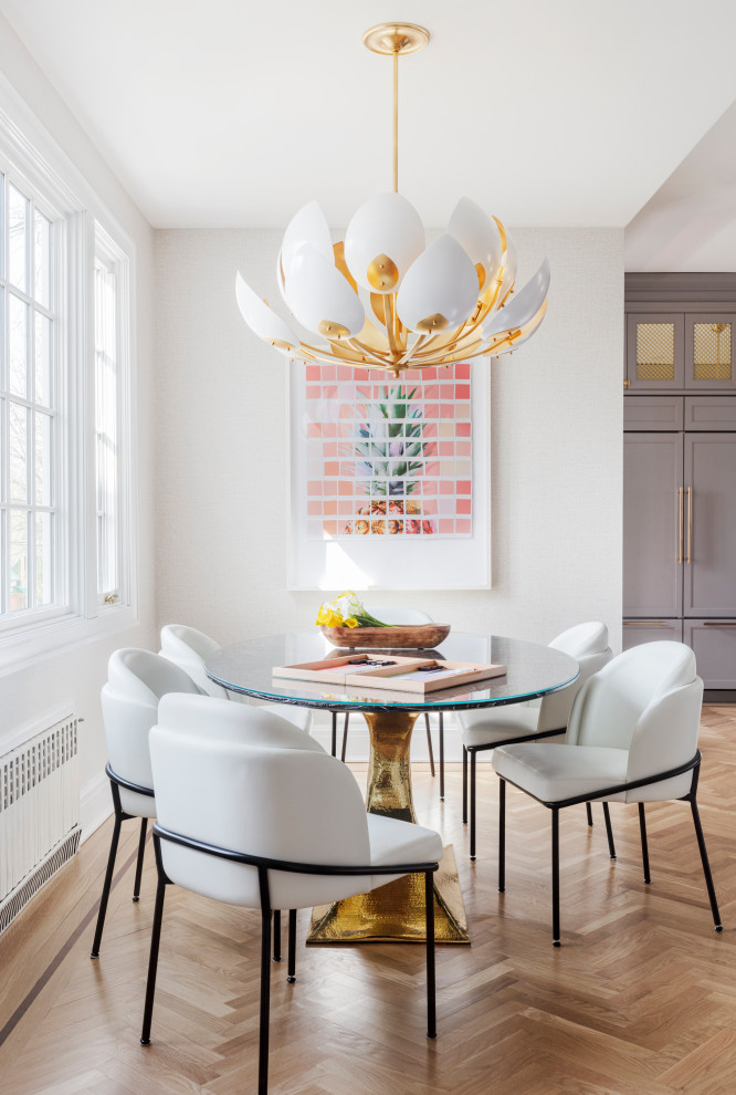 Photo of a medium sized traditional dining room in New York with white walls.