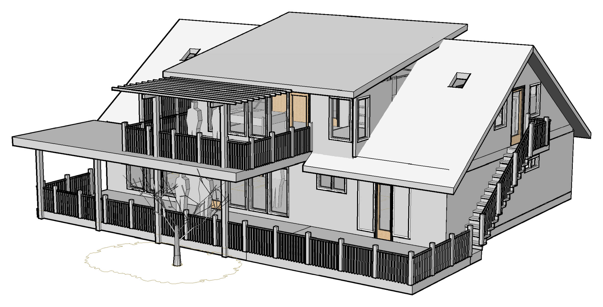 Backyard View of lower and upper decks and upper pop-up addition