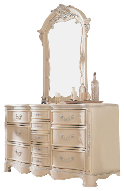 Lea Jessica McClintock 10-Drawer Dresser with Mirror in Antique White
