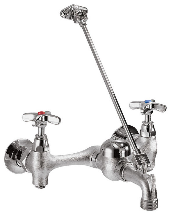 2-Hole Wall Mount Service Sink Faucet With Double Lever Handle, Rough Chrome