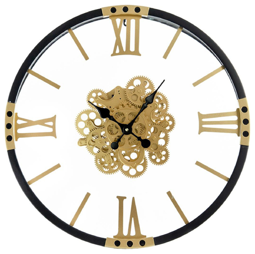 Two Tone Wall Clock, Black and Gold Industrial Wall Clocks by