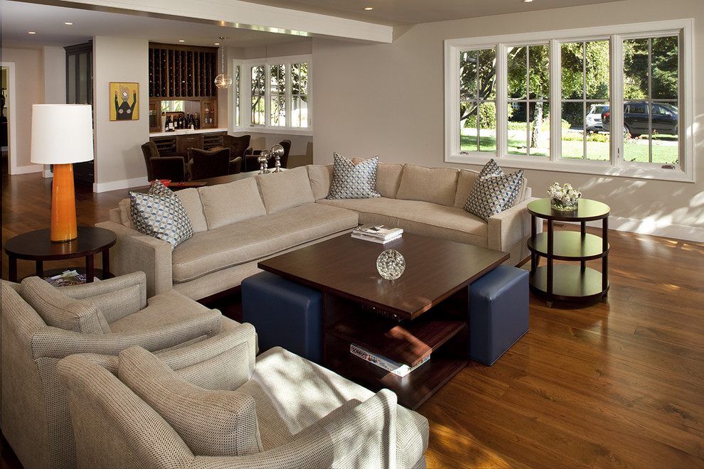 Inspiration for a contemporary open concept living room in San Francisco with beige walls.
