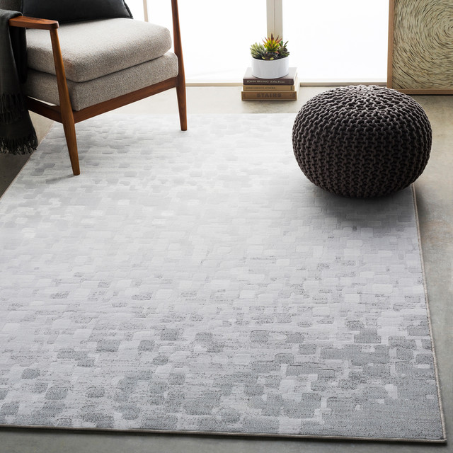 Contempo Modern Light Gray, White Area Rug Contemporary Area Rugs