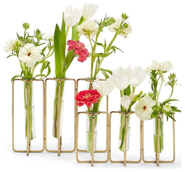 Two's Company Lavoisier Golden Flower Vases, Set of 2 Contemporary