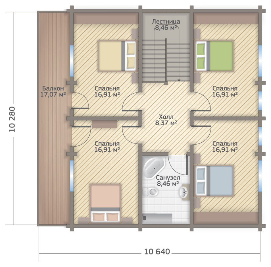 Дом по комбинированной технологии (камень + клееный брус) 225 метров (КД-225)
