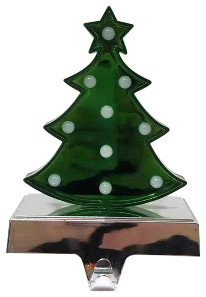 Shiny Green LED Lighted Christmas Tree Stocking Holder 7" Modern Christmas Stockings And