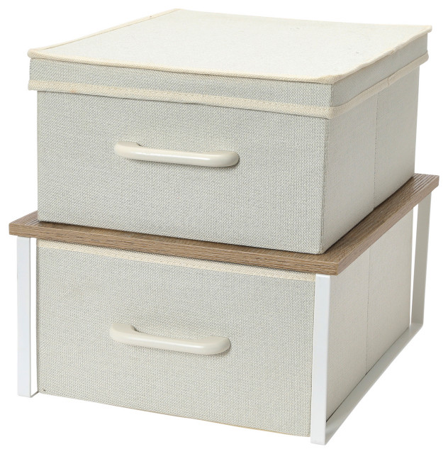Stacking Storage Boxes With Laminate Top Transitional Storage Bins