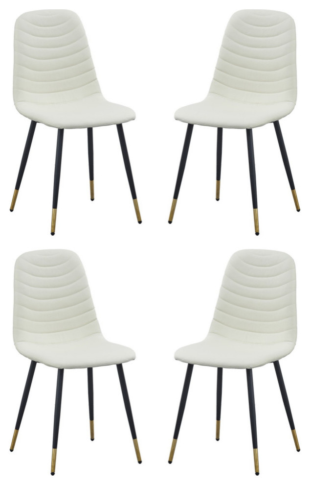 Gem 17" Modern Metal Dining Chairs, Velvet Tufted, Set of 4, White