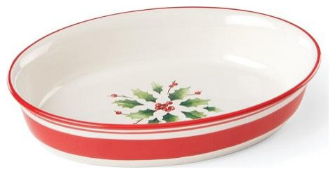 Holiday Hand Paint Stripe Oval Baker by Lenox