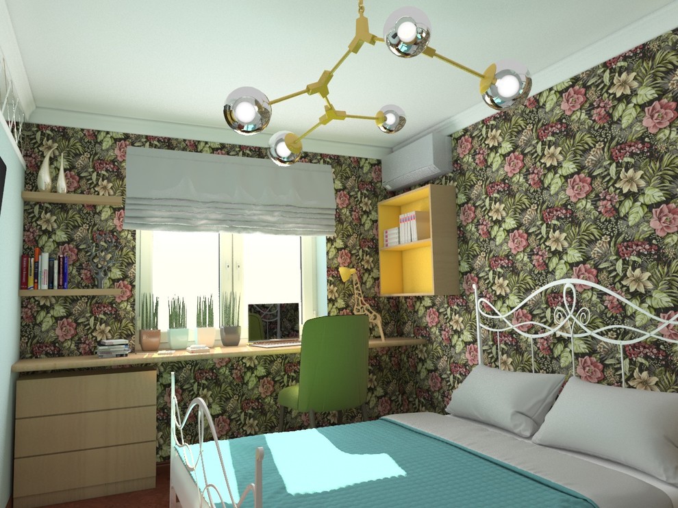 Спальня с рабочим местом в колониальном (африканском-современном) стиле.