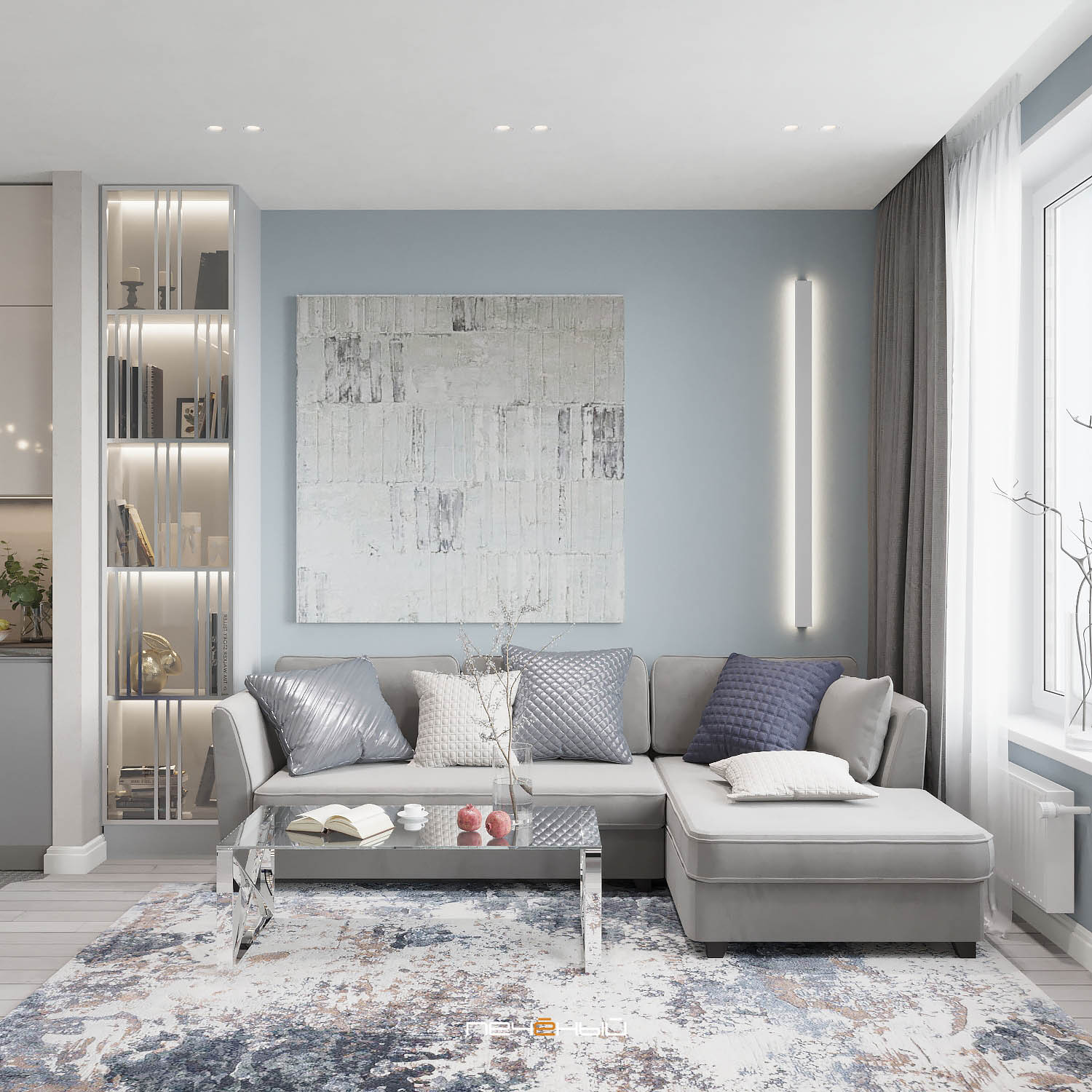 Современная трёшка в пастельных тонах