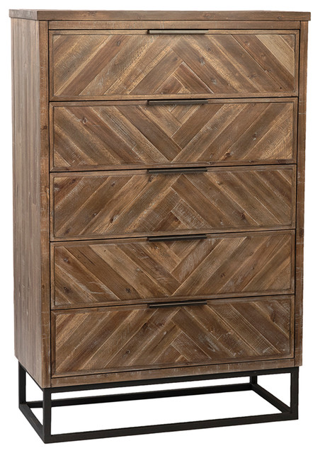 Herringbone Wood Iron Tall Dresser Industrial Dressers By