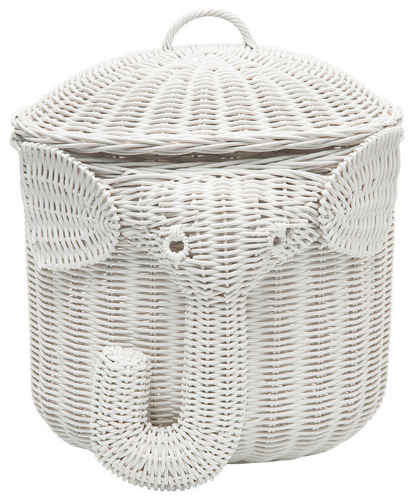 Rattan Elephant Storage Basket, White Tropical Baskets by KOUBOO