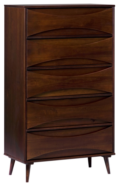 Retro Modern Tall Dresser, 5 Drawers With Unique Raised Curved Accents ...