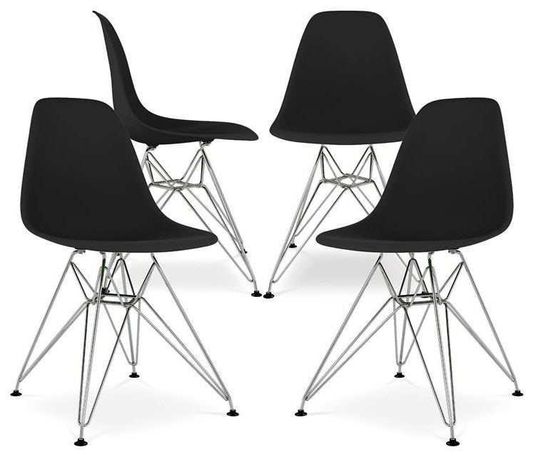 Aron Living Tower 17" Plastic and Chrome Steel Dining Chairs in Black (Set of 4)