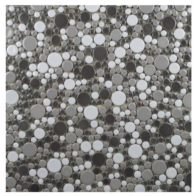 Bubble Porcelain Circle Mosaic Tile Dark Gray With White Sample Bubble Porcelain Circle Mosaic Tile Dark Gray With White Sample