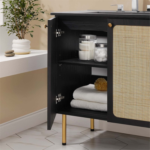 Modway Chaucer 30" Wood & Rattan Bathroom Vanity with Adjustable Shelf ...