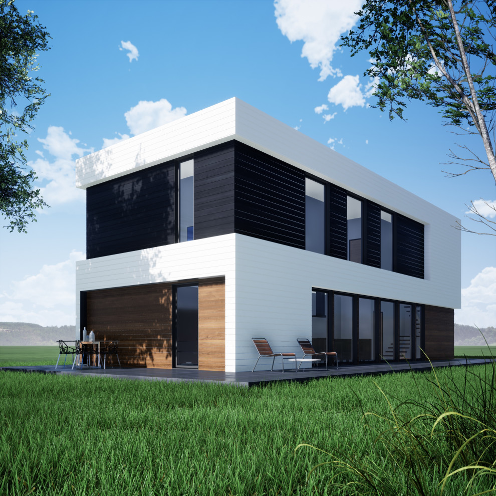 Современный каркасный дом с плоской кровлей, 150 м.кв.