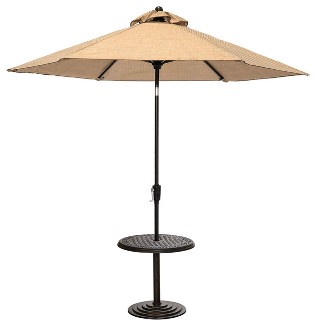 25" Round CastTop Umbrella Side Table With 9Ft. Umbrella, Tan