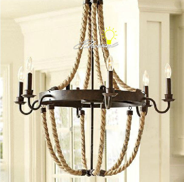 Antique Linen Rope and iron art Chandelier
