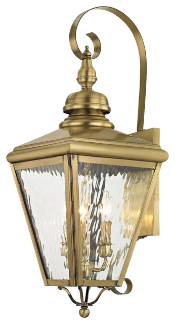 Cambridge Outdoor Wall Lantern, Antique Brass - Traditional - Outdoor ...