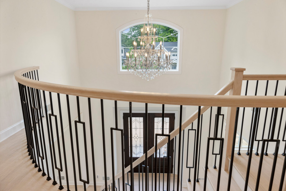 Custom Staircase & Chandelier New Home Construction in Summit, NJ | WA Construct