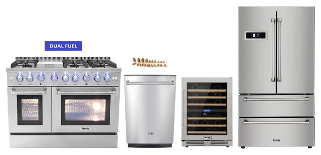 48" Dual Fuel Range Thor Kitchen 4-Piece - Contemporary ...