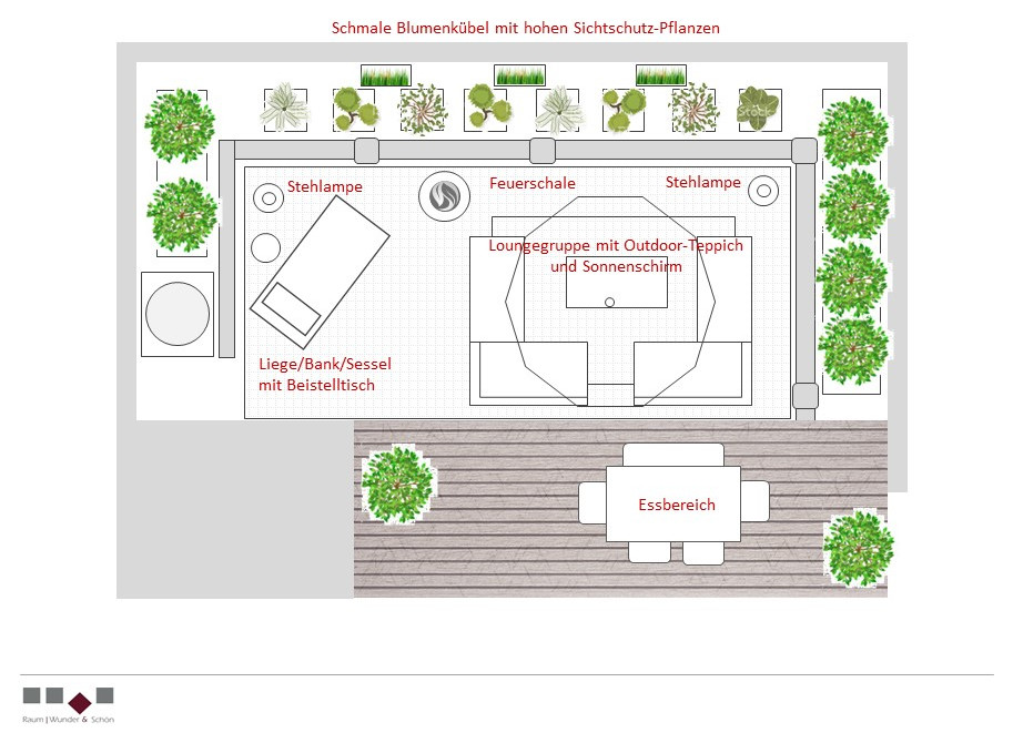 Dachterrasse auf dem Dach mit Kübelpflanzen in Dusseldorf