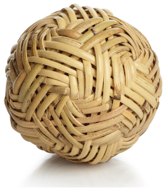 4" Diameter Rattan Fill Decorative Balls, Set of 4 Tropical