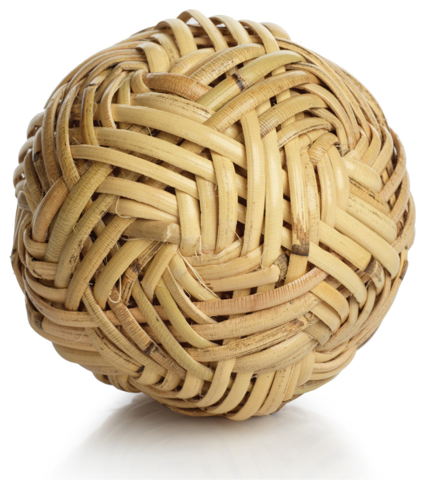4" Diameter Rattan Fill Decorative Balls, Set of 4 Tropical