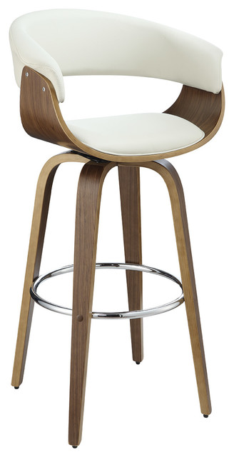 Contemporary Cream Upholstered Bar Stool With Walnut