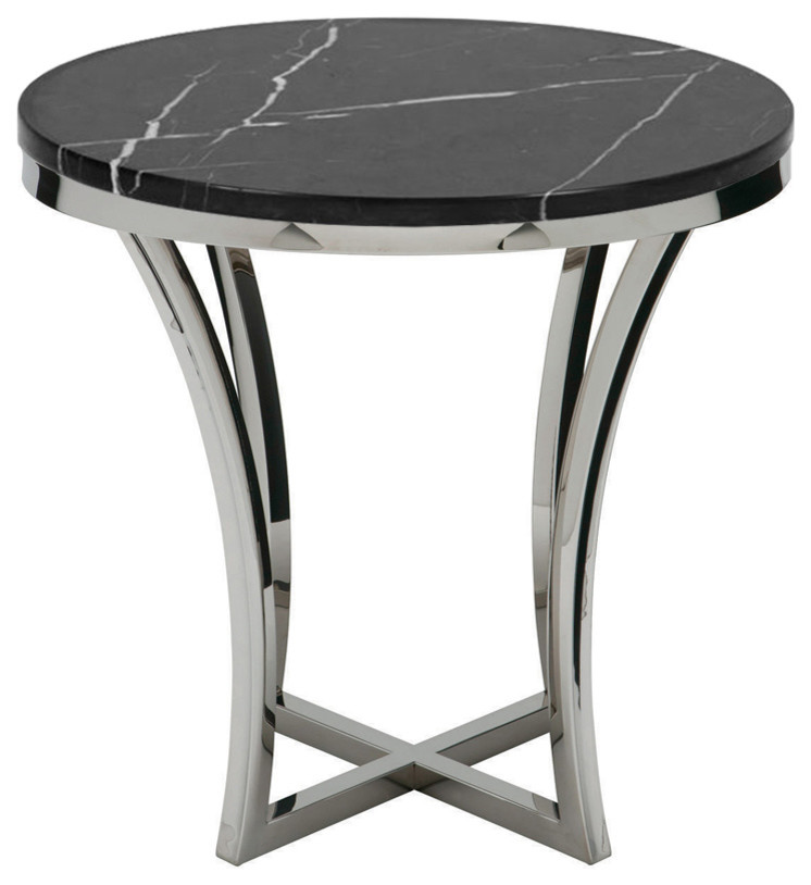 Aurora Marble Side Table, Black Marble Polished Stainless Steel Base