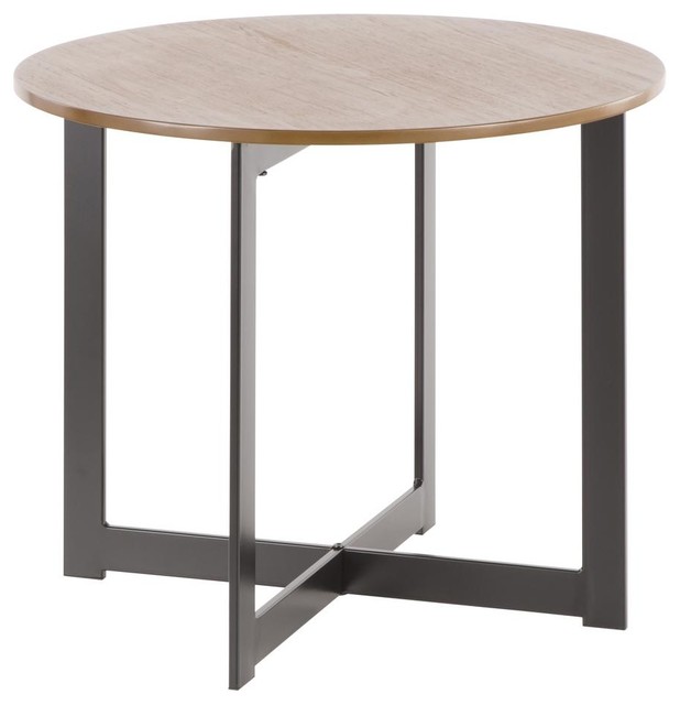 Cosmopolitan Industrial End Table in Black Metal and Walnut Wood