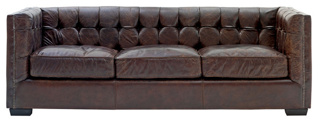 Owen Rustic Lodge Vintage Brown Leather Arm Sofa