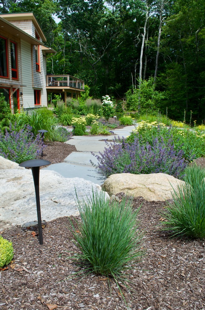 Photo of an expansive contemporary front yard xeriscape in Providence.