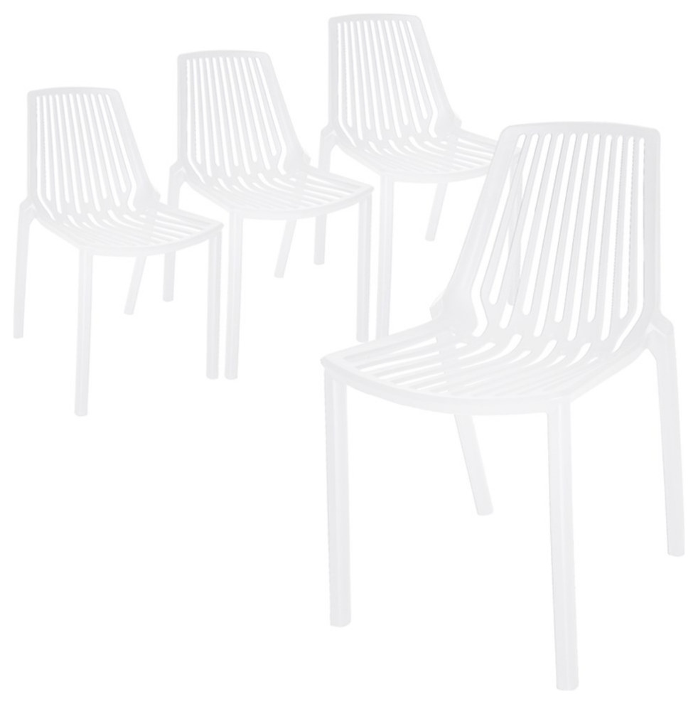LeisureMod Acken MidCentury Modern Plastic Dining Chair Set of 4 White