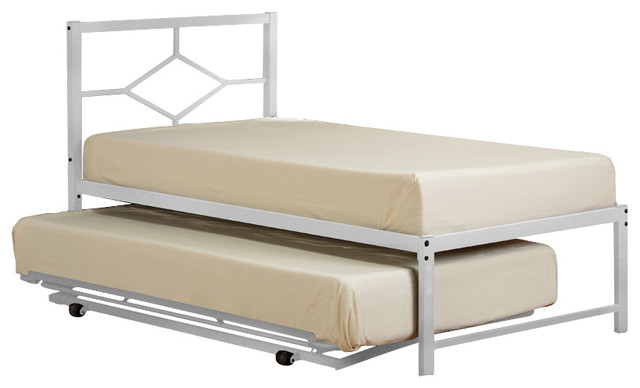White Metal Twin Size Day Bed With Pop Up Trundle Bed ...
