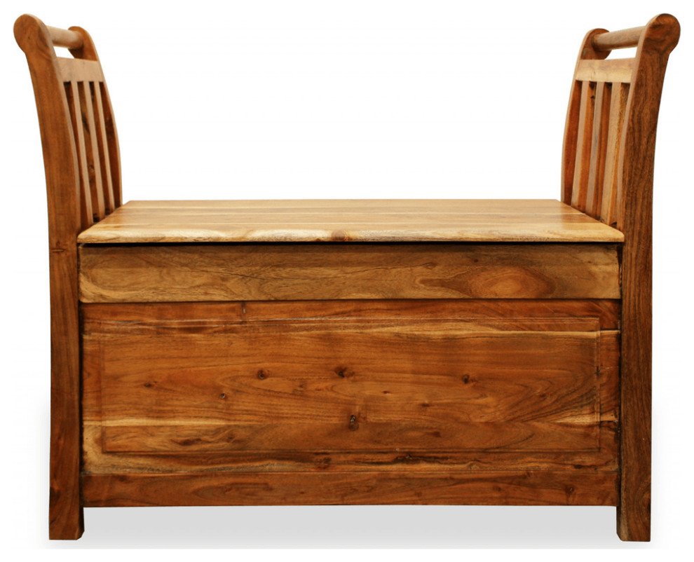 38" Natural Solid Wood Entryway Bench With Flip Top and High Sides Transitional Accent And