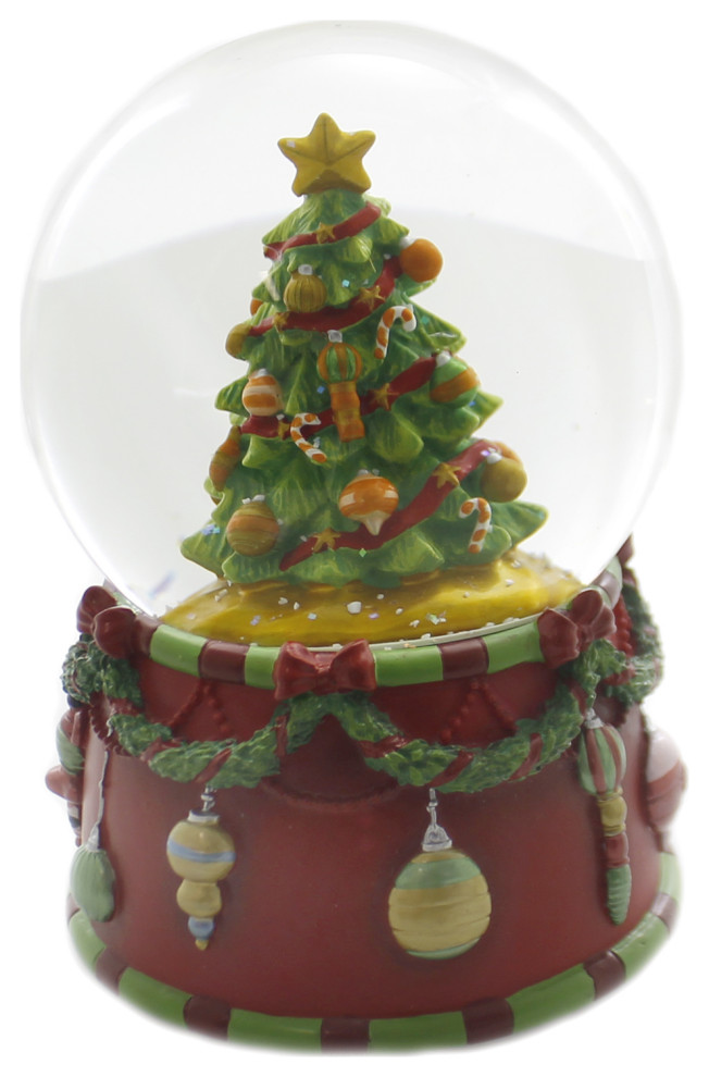 Christmas CHRISTMAS TREE WATER GLOBE Polyresin Wind Up Musical